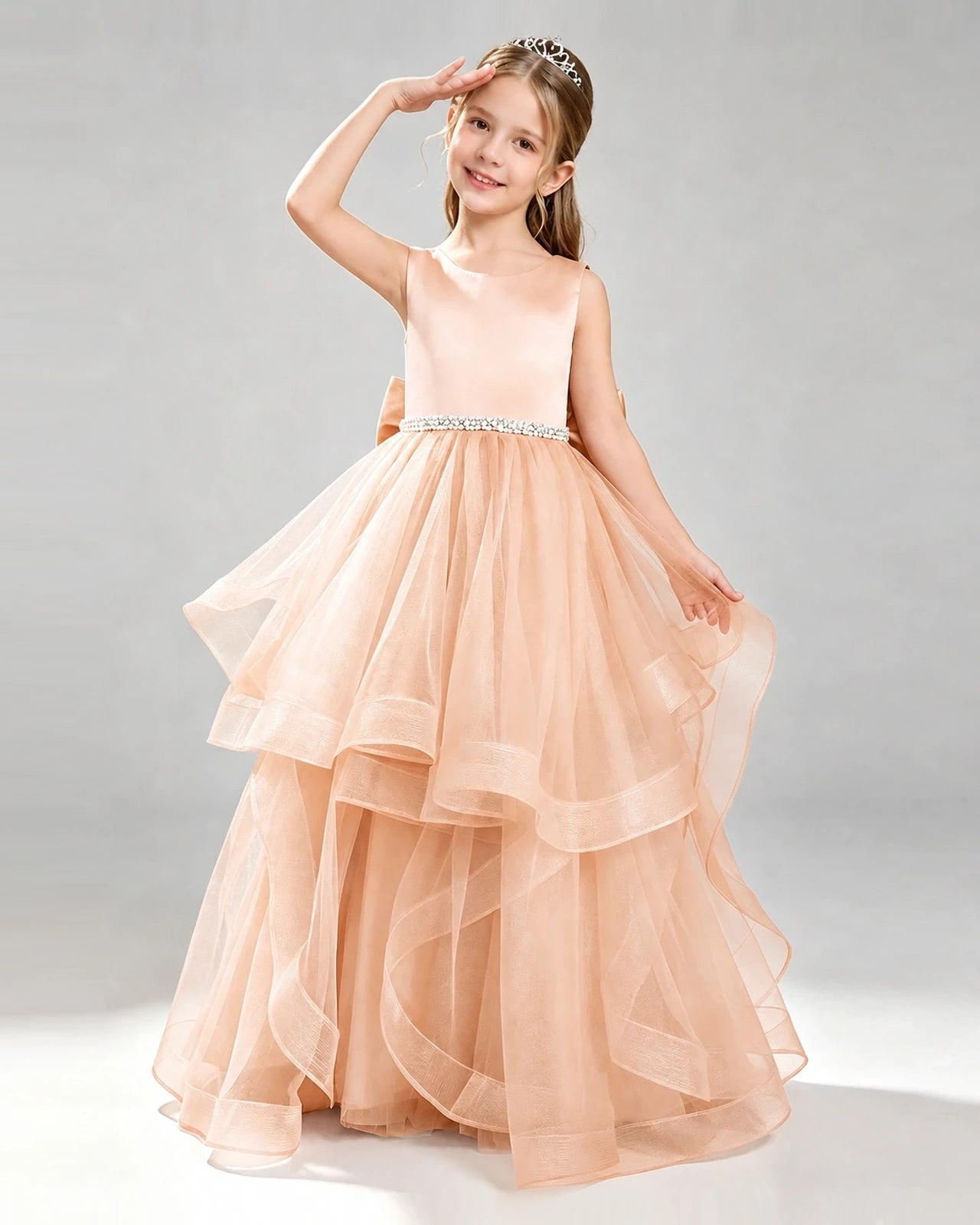 Blush Pink Tulle A-line Pageant Dress Front View