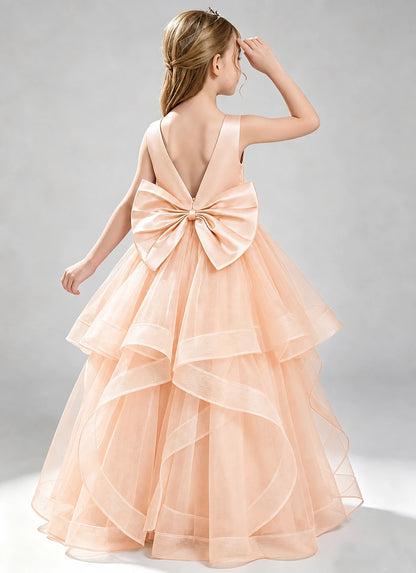 Blush Pink Flower Girl Dress Layered Tulle Princess Ball Gown Back View