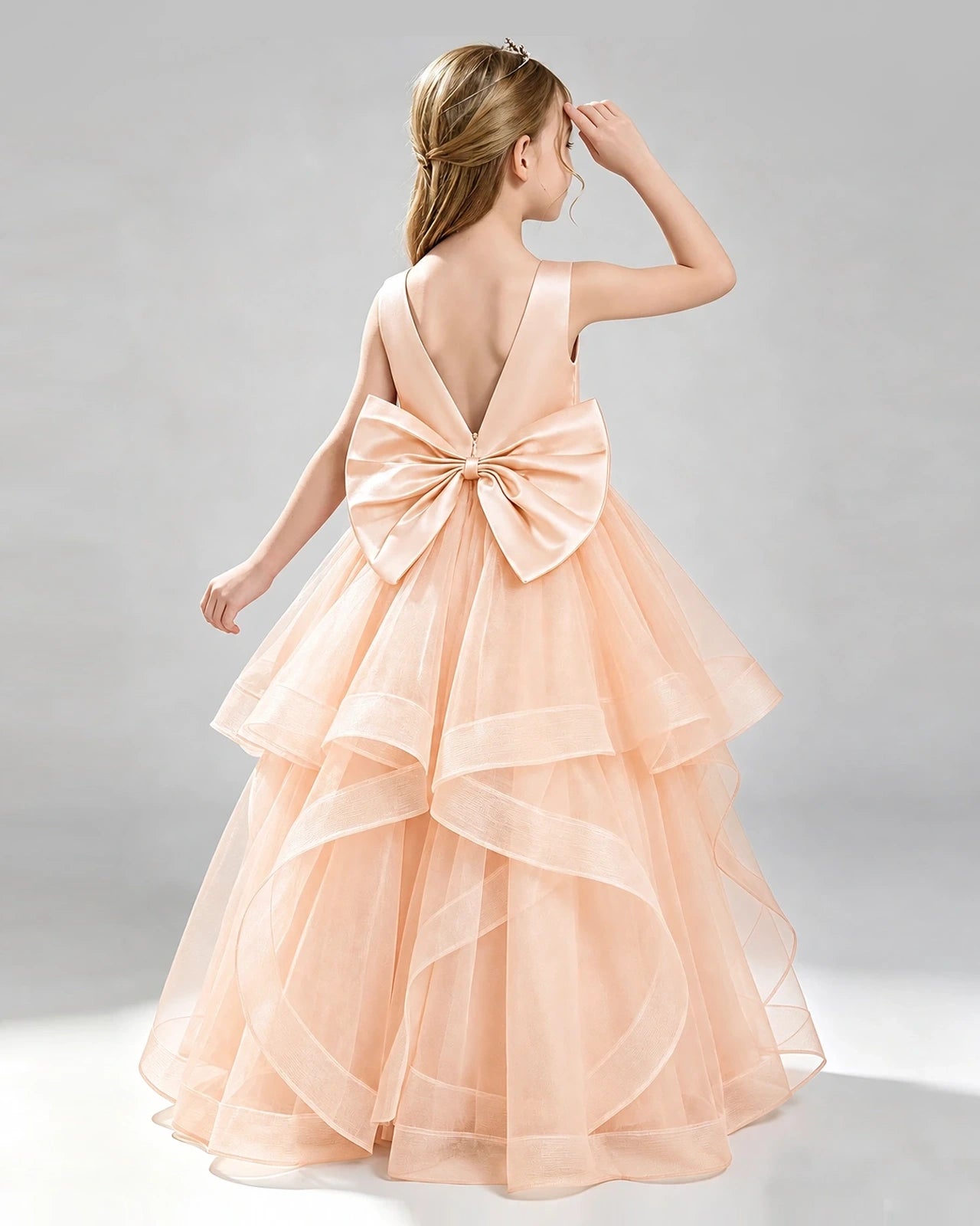 Blush Pink Organza Ball Gown Pageant Dress Back View