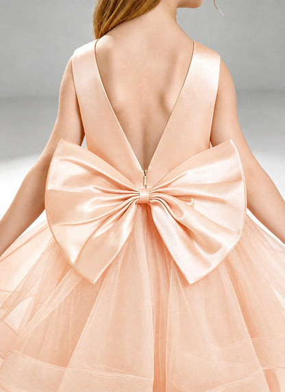 Blush Pink Flower Girl Dress Layered Tulle Princess Ball Gown Detail View
