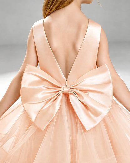 Blush Pink Satin A-line Pageant Dress Back View
