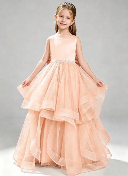 Blush Pink Flower Girl Dress Layered Tulle Princess Ball Gown Front View