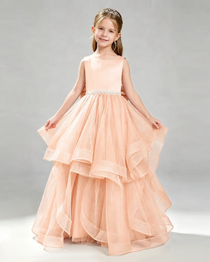Blush Pink Tulle Ball Gown Pageant Dress Front View