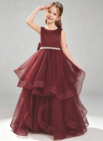 Burgundy Flower Girl Dress Layered Tulle Princess Ball Gown  Front View
