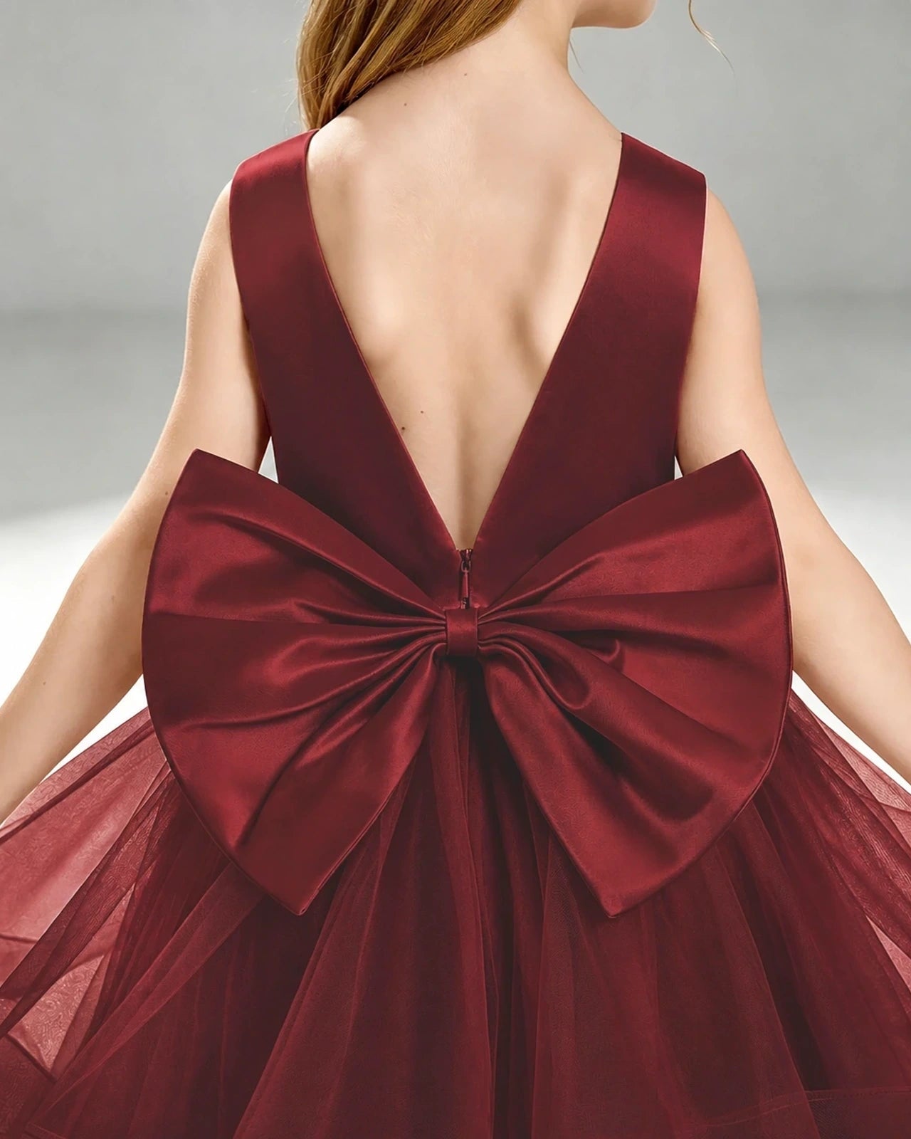 Burgundy Satin A-line Pageant Dress Back View