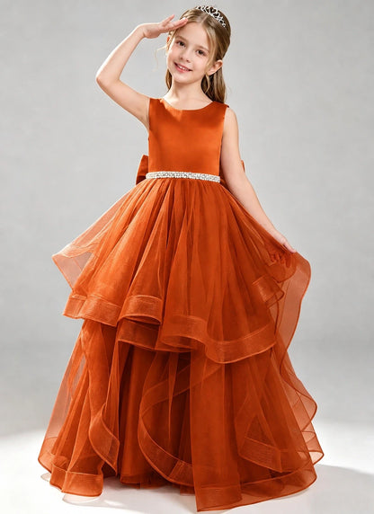 Burnt Orange Flower Girl Dress Layered Tulle Princess Ball Gown Front View