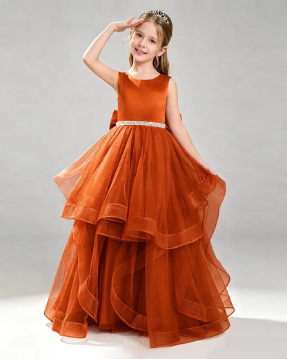 Burnt Orange Tulle Ball Gown Pageant Dress Front View