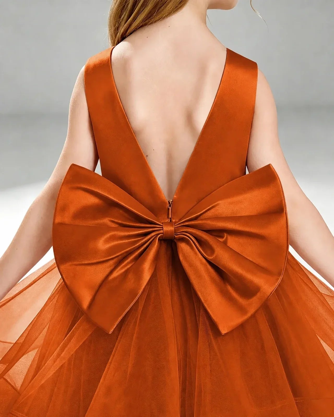 Burnt Orange Satin A-line Pageant Dress Back View