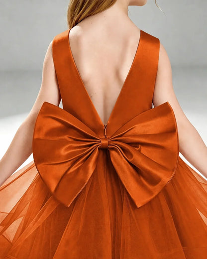 Burnt Orange Satin A-line Pageant Dress Back View