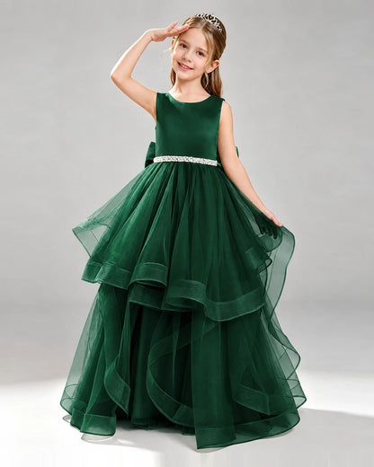 Dark Green Tulle Ball Gown Pageant Dress Front View