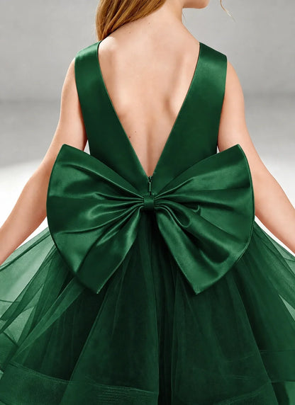 Dark Green Flower Girl Dress Layered Tulle Princess Ball Gown Detail View