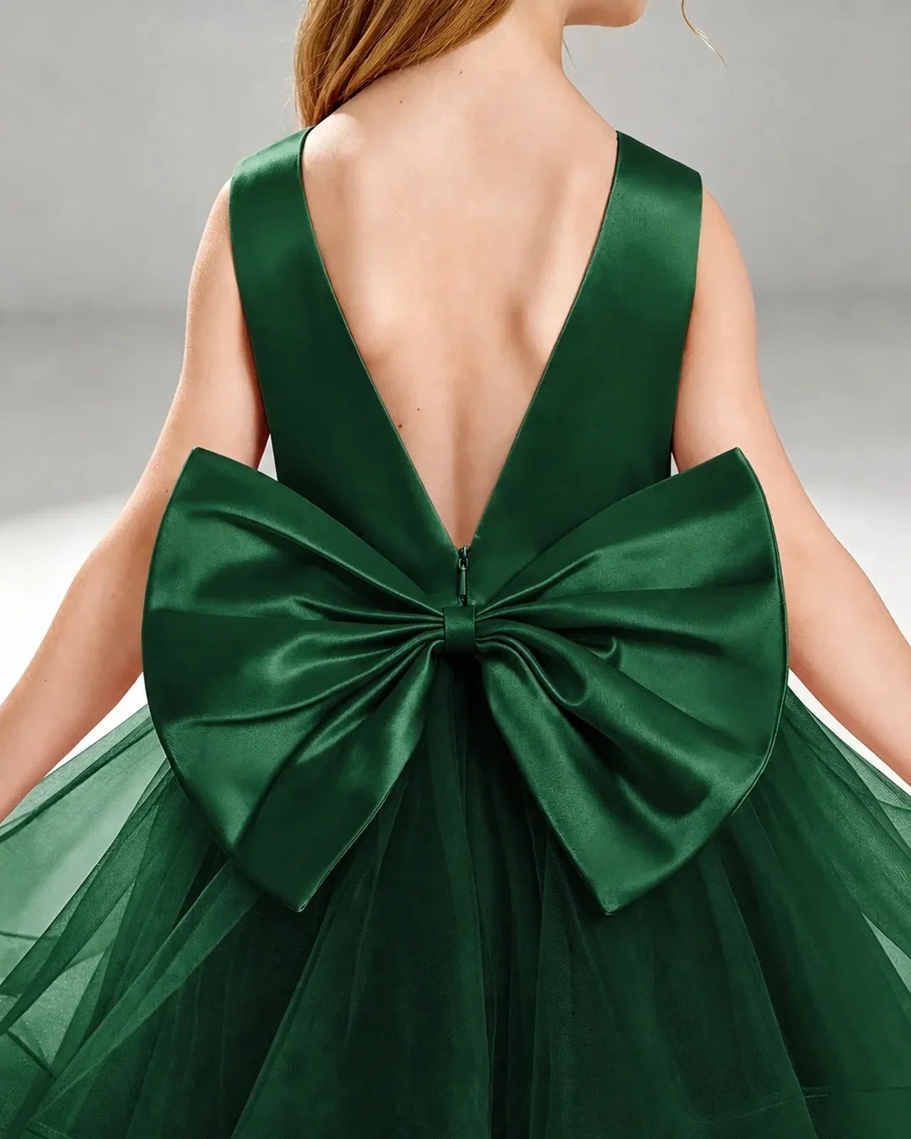 Dark Green Satin A-line Pageant Dress Back View
