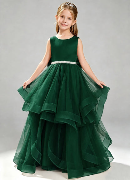 Dark Green Flower Girl Dress Layered Tulle Princess Ball Gown Front View