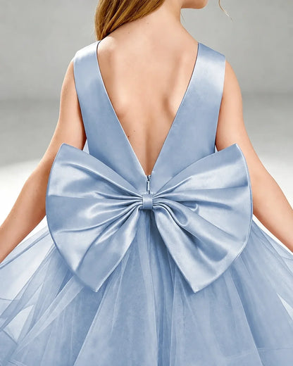 Dusty Blue Tulle A-line Pageant Dress Back View