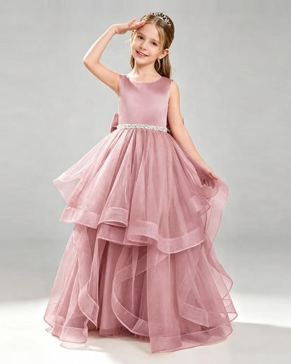 Dusty Rose Tulle Ball Gown Pageant Dress Front View
