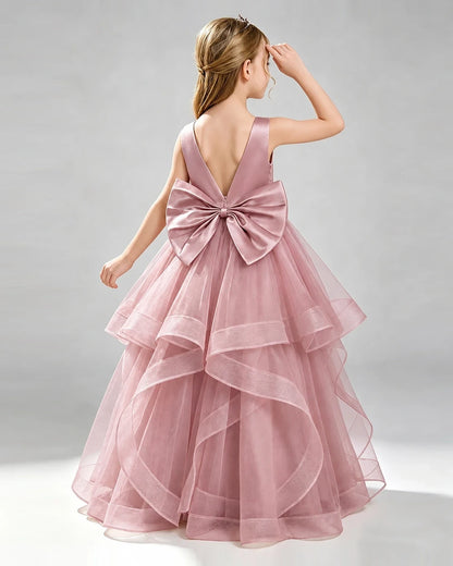 Dusty Rose Tulle Ball Gown Pageant Dress Back View