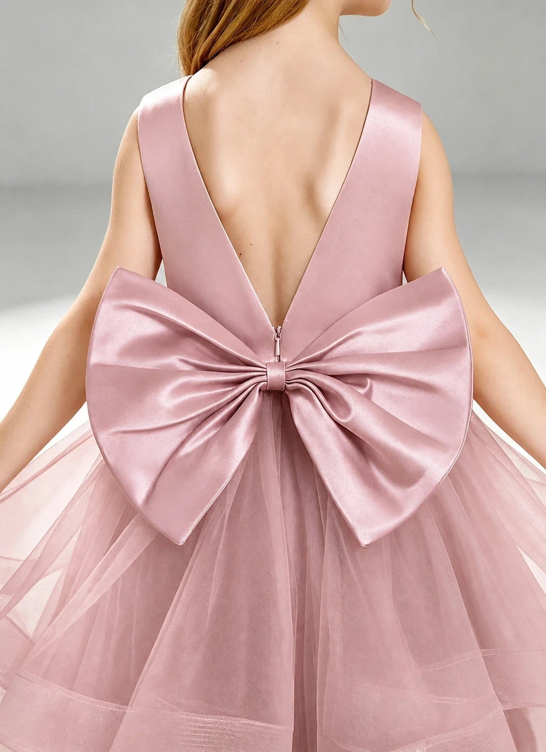 Dusty Rose Flower Girl Dress Layered Tulle Princess Ball Gown Detail View