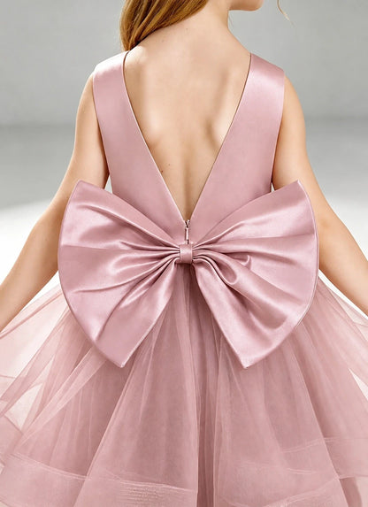 Dusty Rose Flower Girl Dress Layered Tulle Princess Ball Gown Detail View