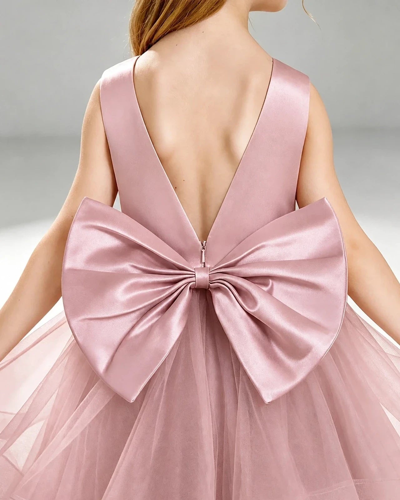 Dusty Rose Tulle A-line Pageant Dress Back View