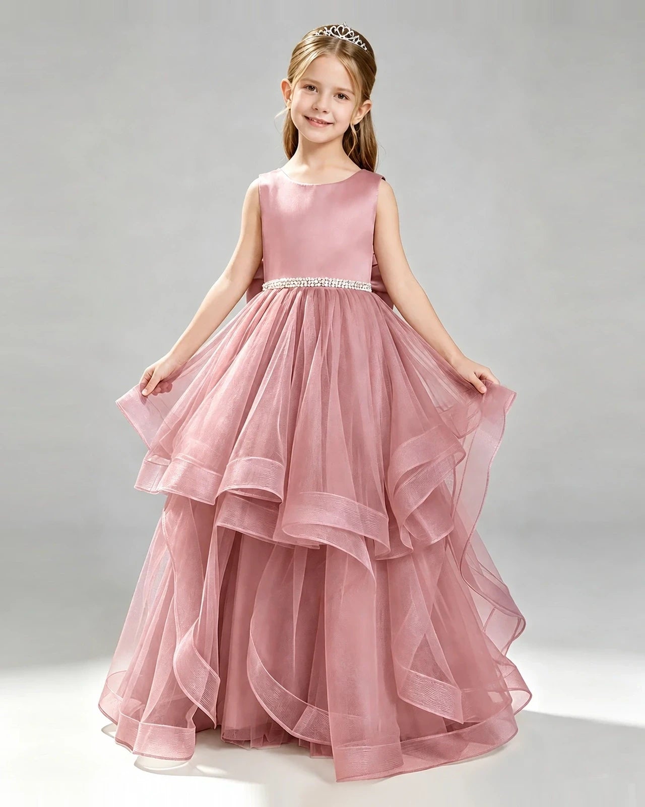 Dusty Rose Organza A-line Pageant Dress Front View