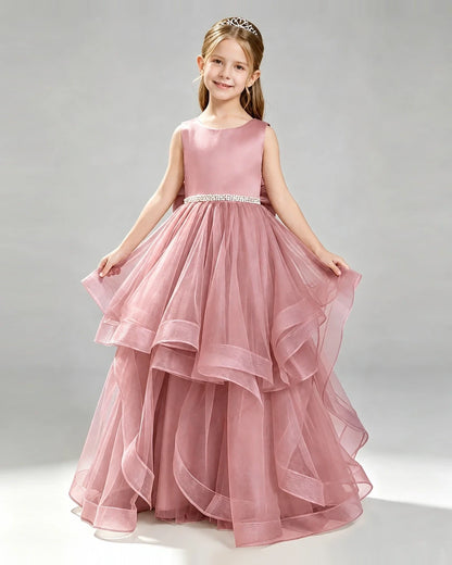 Dusty Rose Organza A-line Pageant Dress Front View