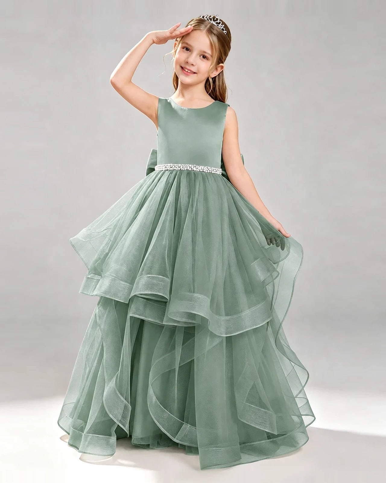 Eucalyptus Organza Ball Gown Pageant Dress Front View