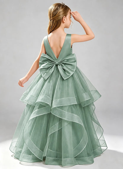 Eucalyptus Flower Girl Dress Layered Tulle Princess Ball Gown Back View