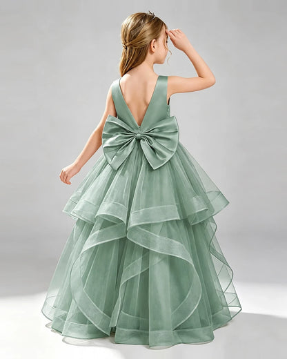 Eucalyptus Tulle A-line Pageant Dress Back View