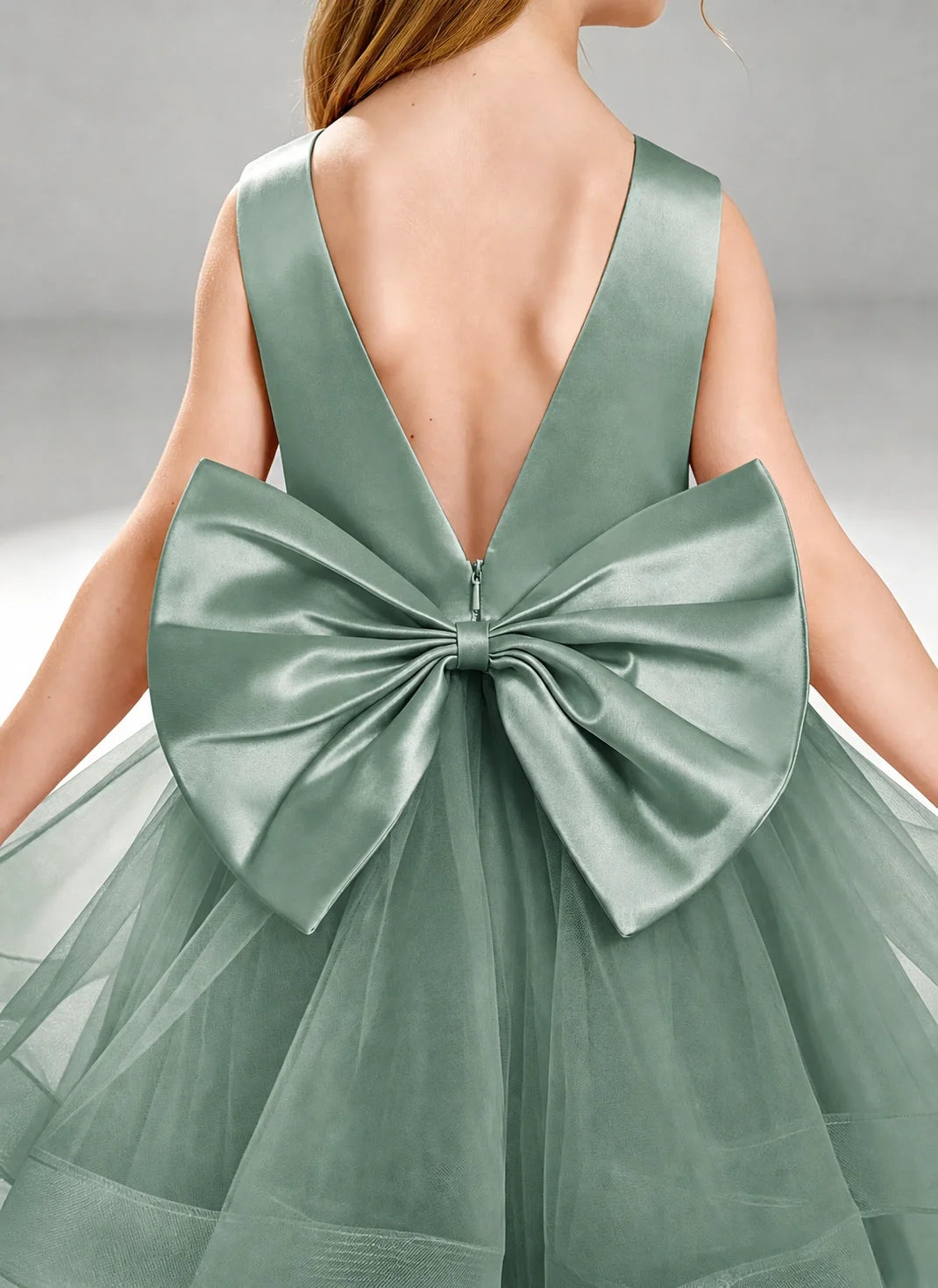 Eucalyptus Flower Girl Dress Layered Tulle Princess Ball Gown Detail View