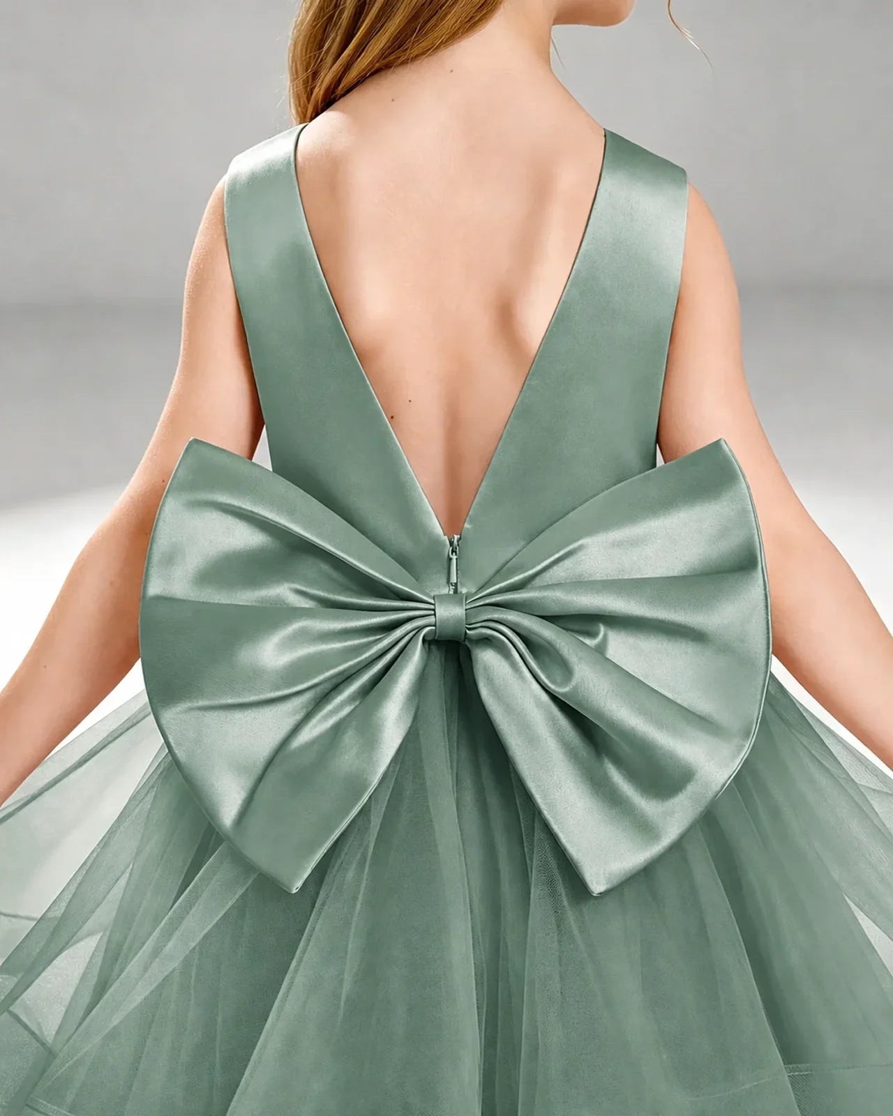 Eucalyptus Satin A-line Pageant Dress Back View