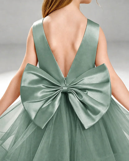 Eucalyptus Satin A-line Pageant Dress Back View