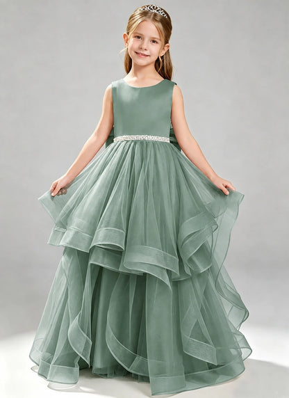 Eucalyptus Flower Girl Dress Layered Tulle Princess Ball Gown Front View