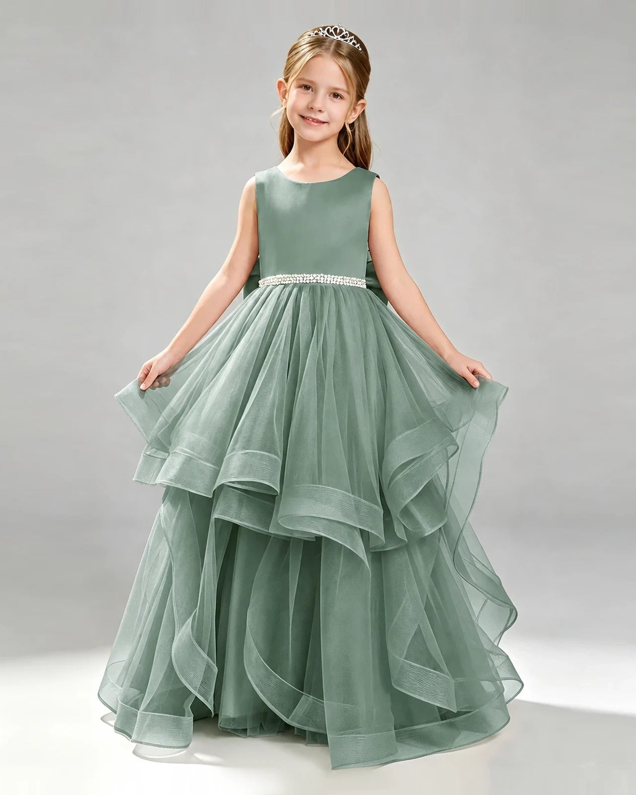 Eucalyptus Tulle Ball Gown Pageant Dress Front View
