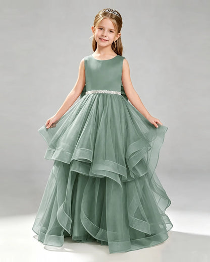 Eucalyptus Tulle Ball Gown Pageant Dress Front View
