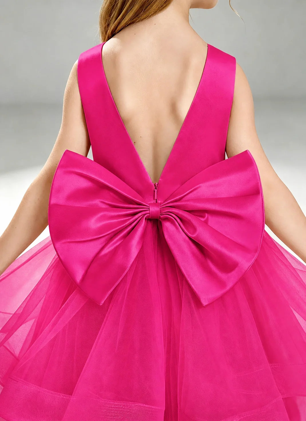 Hot Pink Flower Girl Dress Layered Tulle Princess Ball Gown Detail View