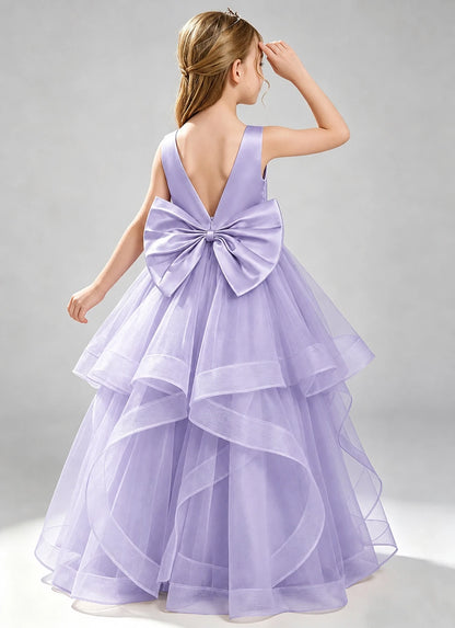 Lavender Flower Girl Dress Layered Tulle Princess Ball Gown Back View