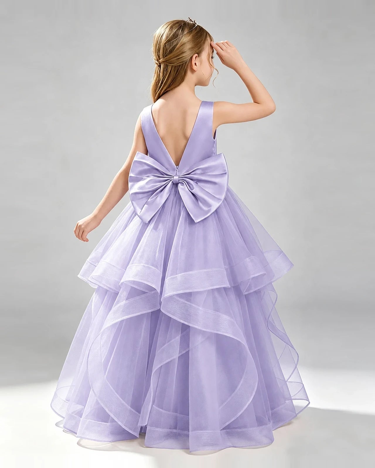 Lavender Tulle Ball Gown Pageant Dress Back View