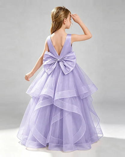 Lavender Tulle Ball Gown Pageant Dress Back View
