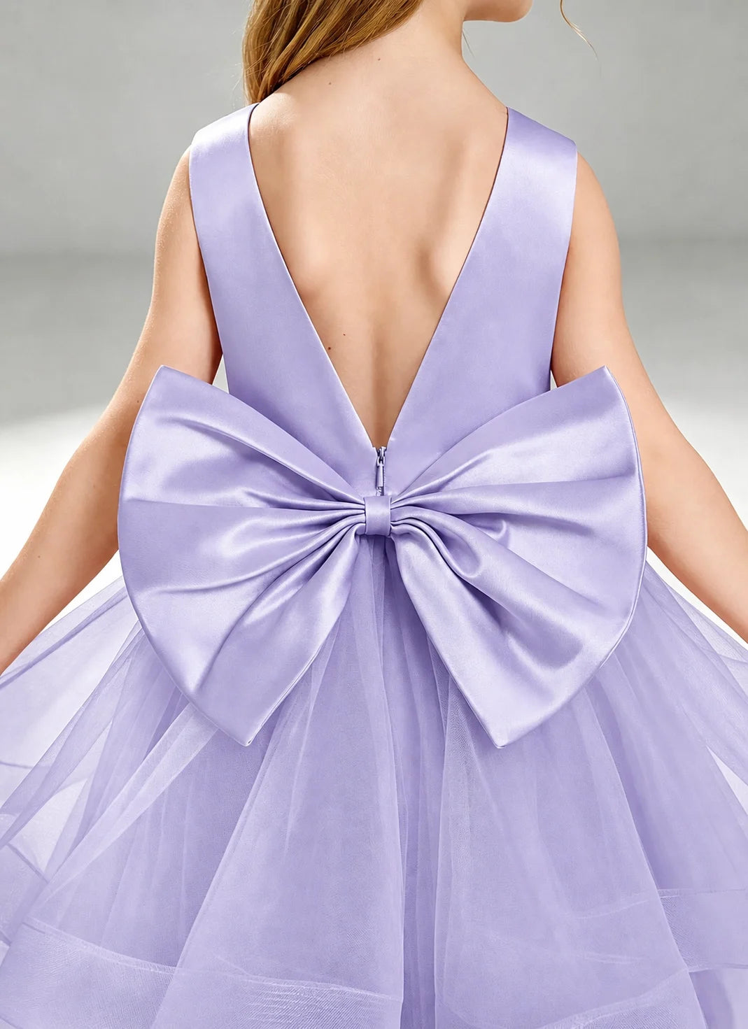 Lavender Flower Girl Dress Layered Tulle Princess Ball Gown Detail View