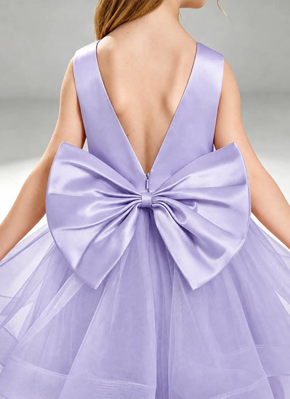 Lavender Flower Girl Dress Layered Tulle Princess Ball Gown Detail View