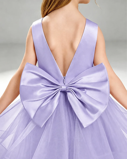 Lavender Tulle A-line Pageant Dress Back View