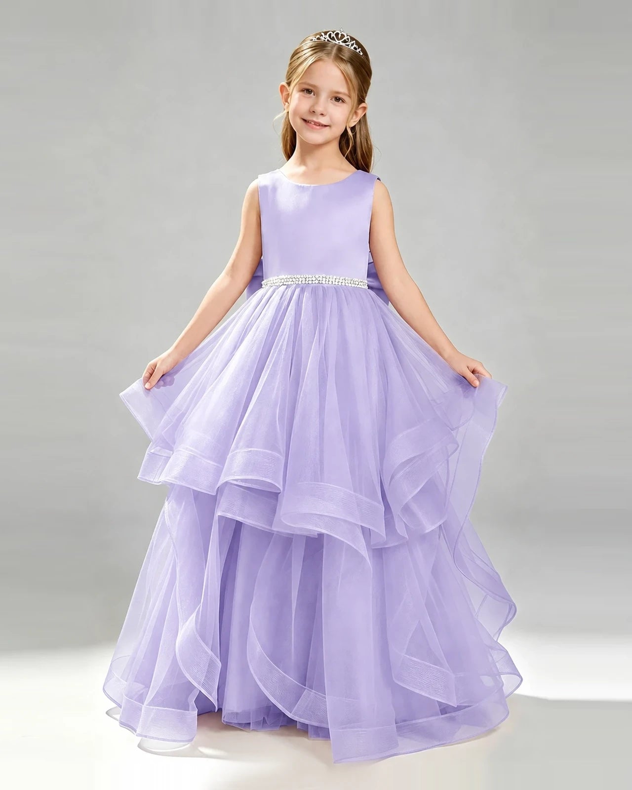 Lavender Organza A-line Pageant Dress Front View