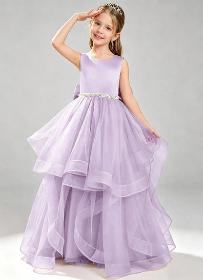 Lilac Flower Girl Dress Layered Tulle Princess Ball Gown Front View