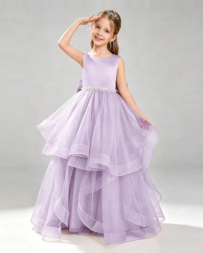 Lilac Tulle Ball Gown Pageant Dress Front View