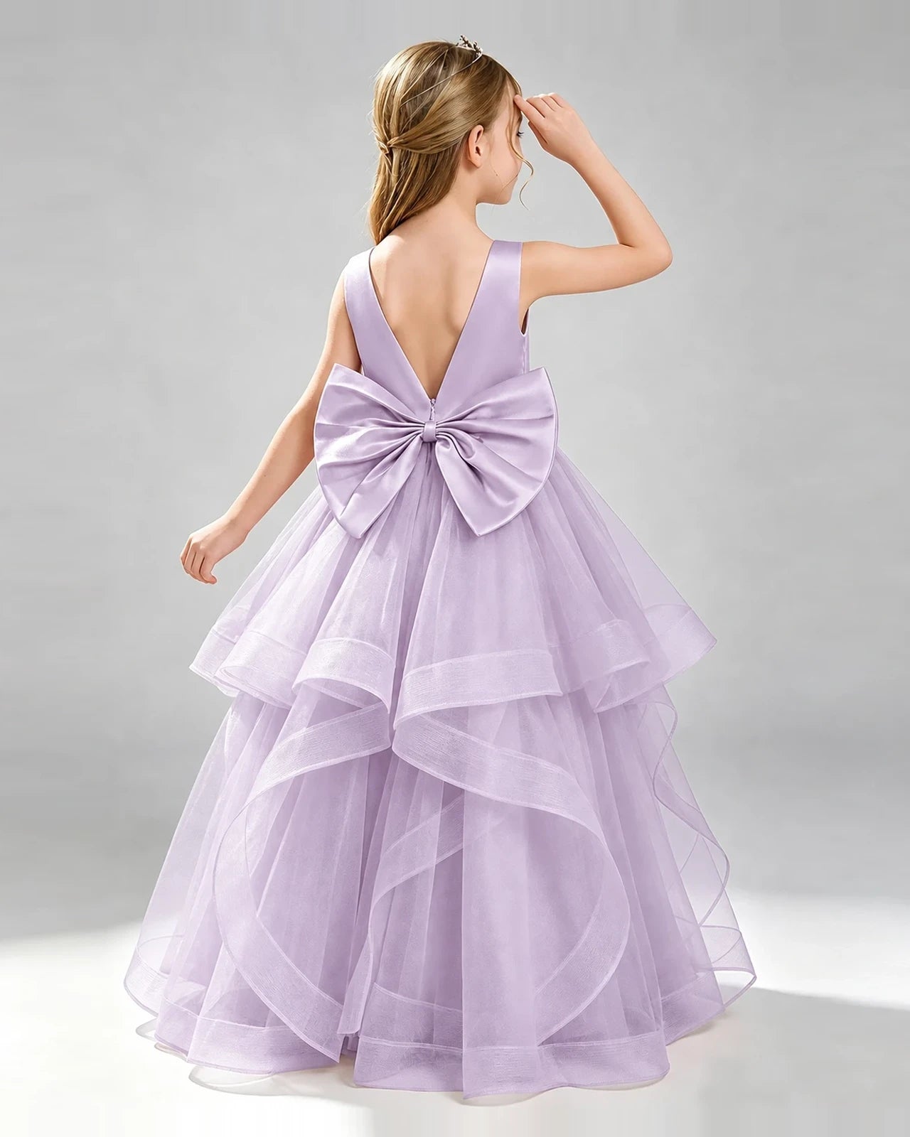 Lilac Tulle Ball Gown Pageant Dress Back View
