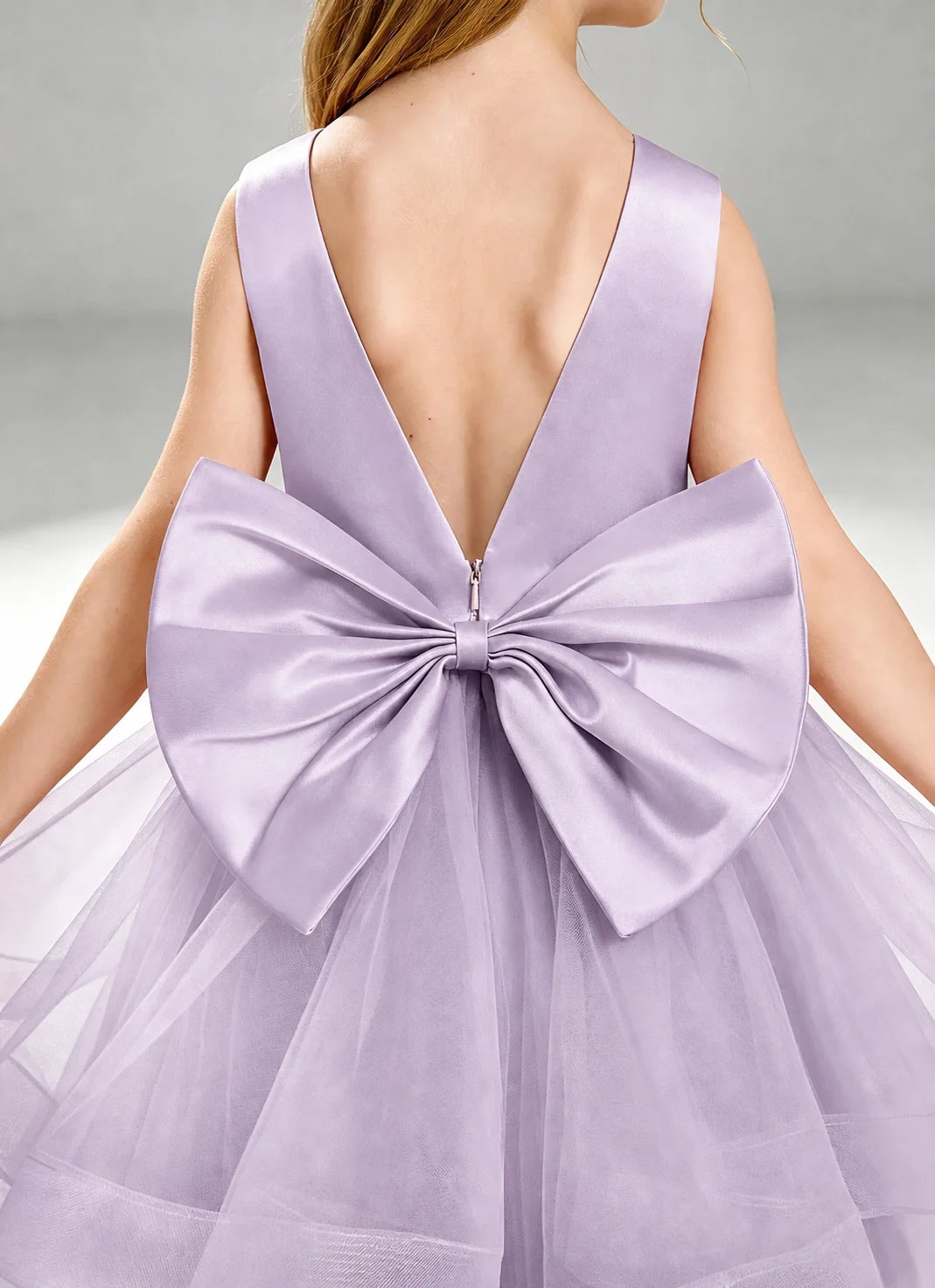 Lilac Flower Girl Dress Layered Tulle Princess Ball Gown Detail View