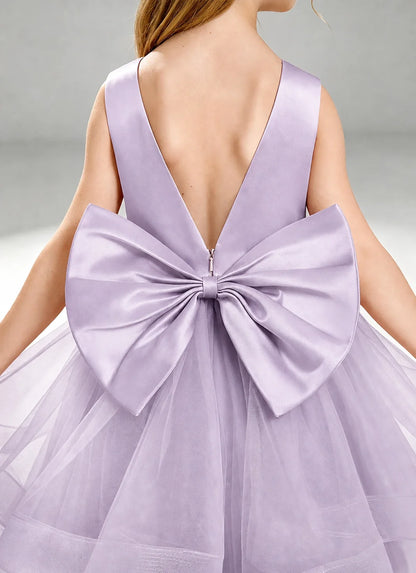 Lilac Flower Girl Dress Layered Tulle Princess Ball Gown Detail View