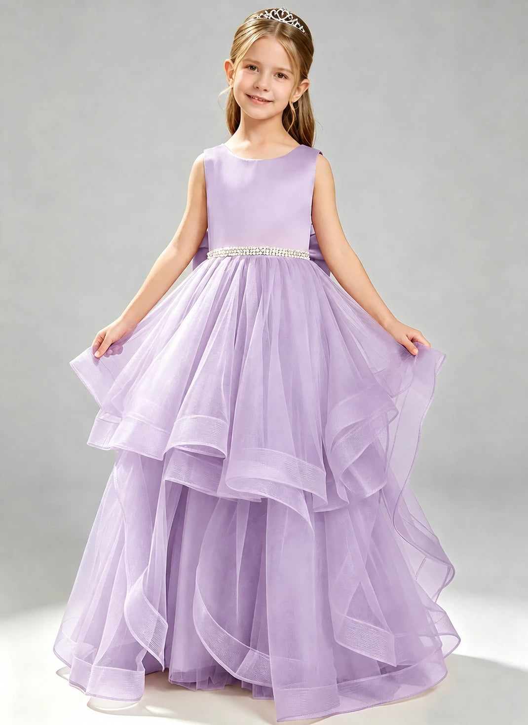 Lilac Flower Girl Dress Layered Tulle Princess Ball Gown Front View