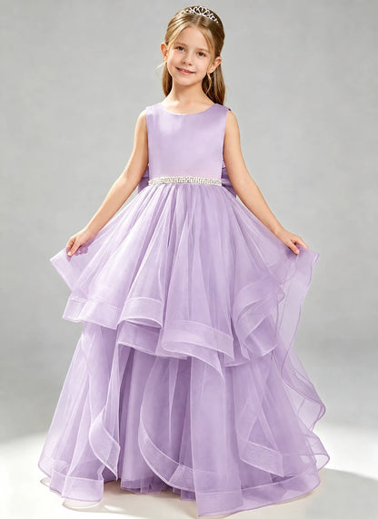 Lilac Flower Girl Dress Layered Tulle Princess Ball Gown Front View