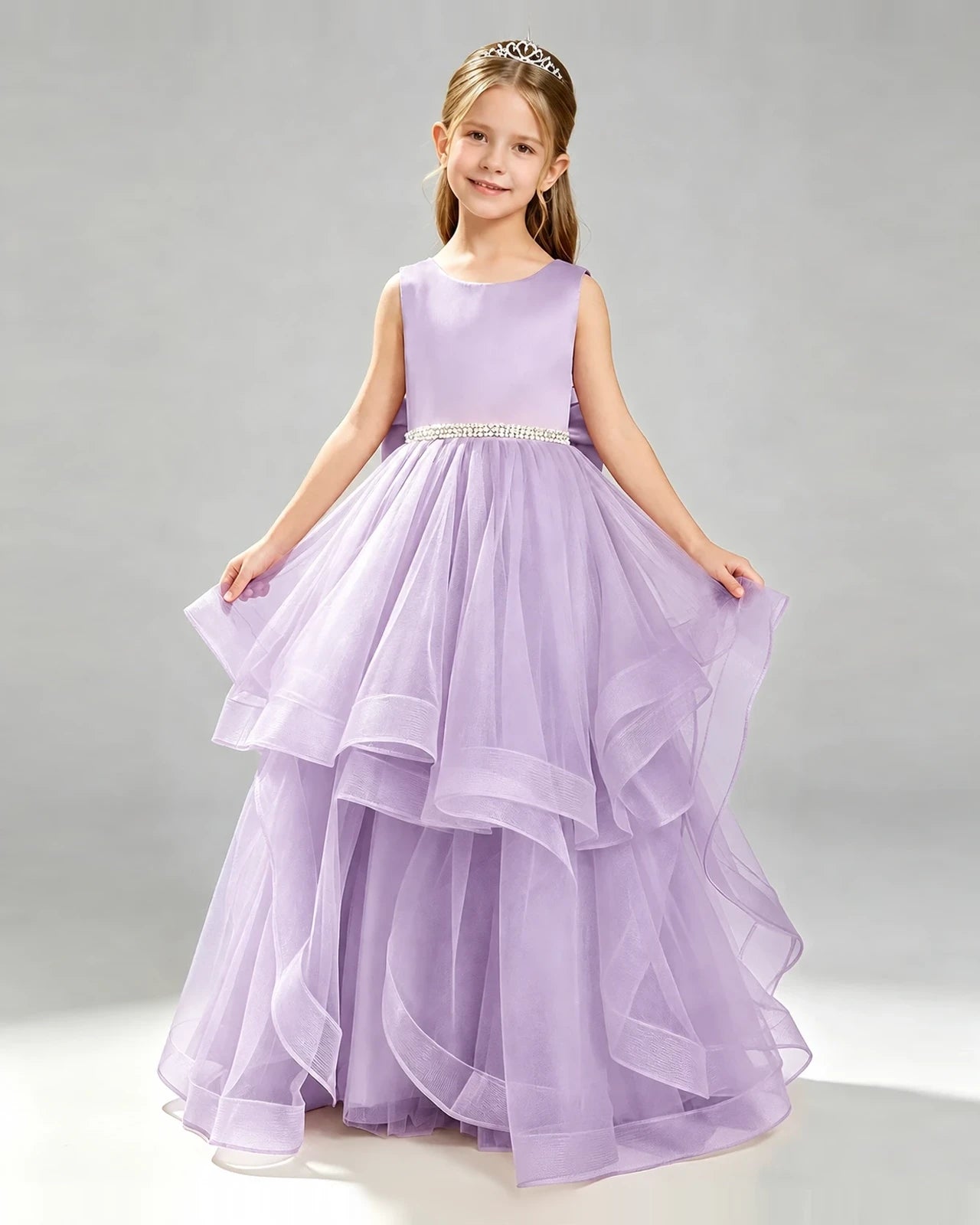Lilac Tulle Ball Gown Pageant Dress Front View